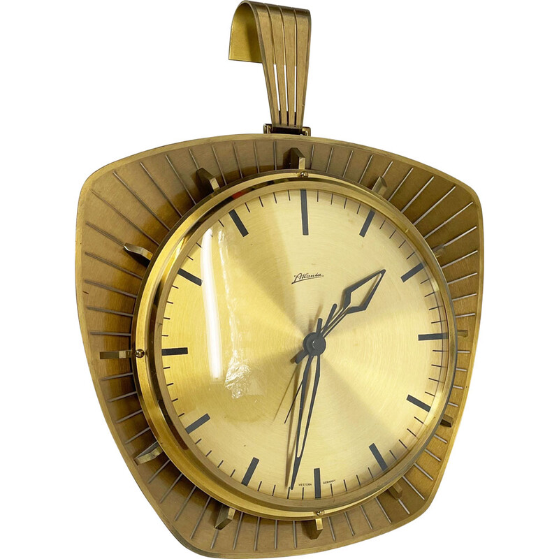 Relógio de parede Vintage em latão e metal para Atlanta Electric, Alemanha 1950