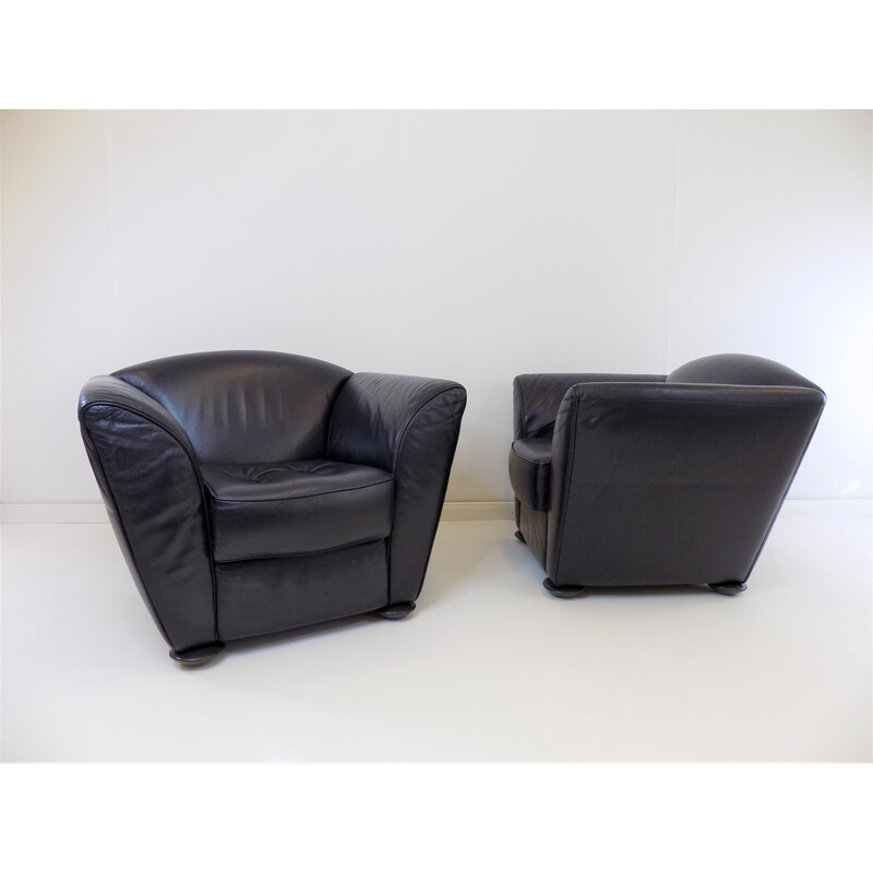 Pair of vintage Zelda armchairs in dark blue leather by Peter Maly for Cor, Germany 1980s