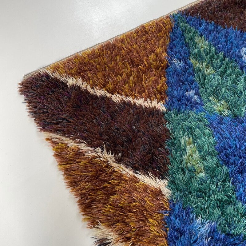 Vintage Rya rug with long pile in multicolored wool, Sweden 1960s