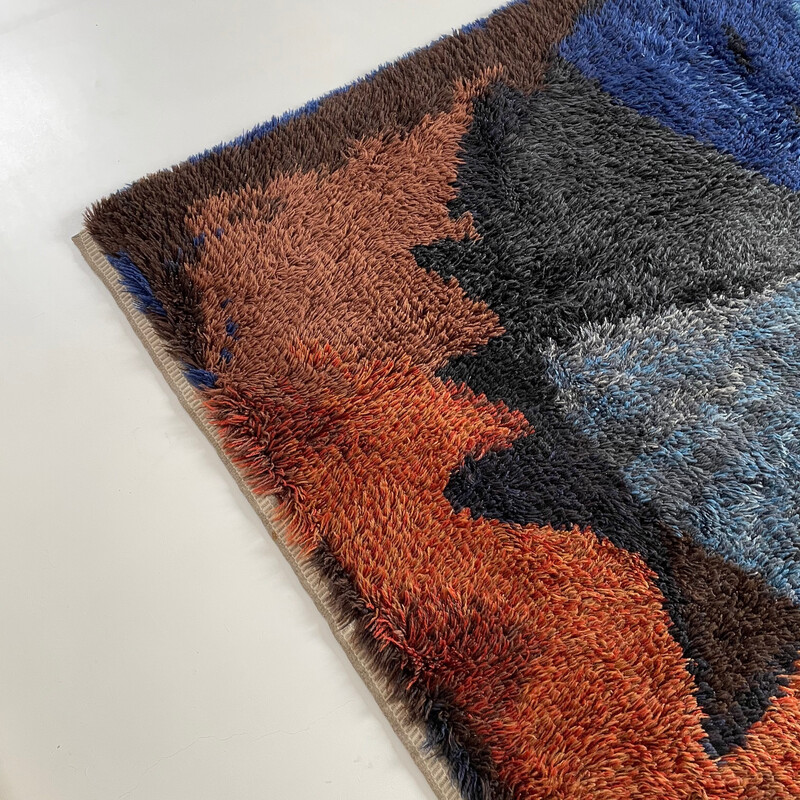 Tapis vintage Rya en laine à poils longs multicolore, Suède 1960