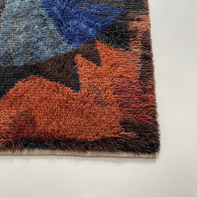 Tapis vintage Rya en laine à poils longs multicolore, Suède 1960