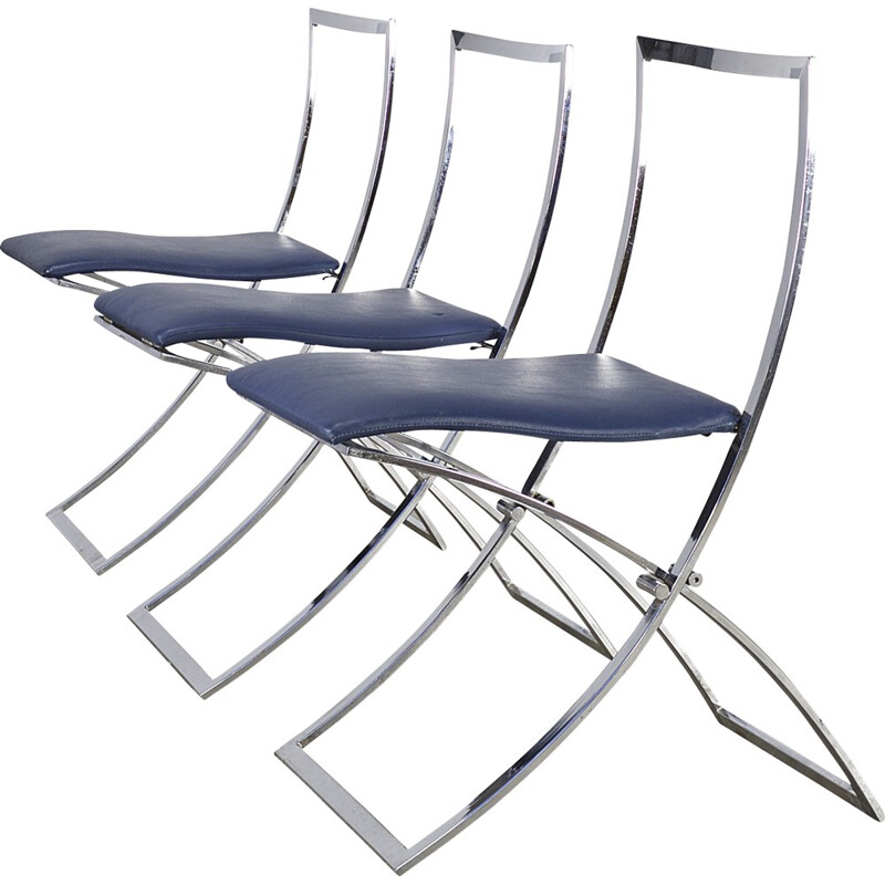 1 ensemble de trois chaises pliantes Marcello Cuneo "modèle Luisa" de Mobel Italia - 1960