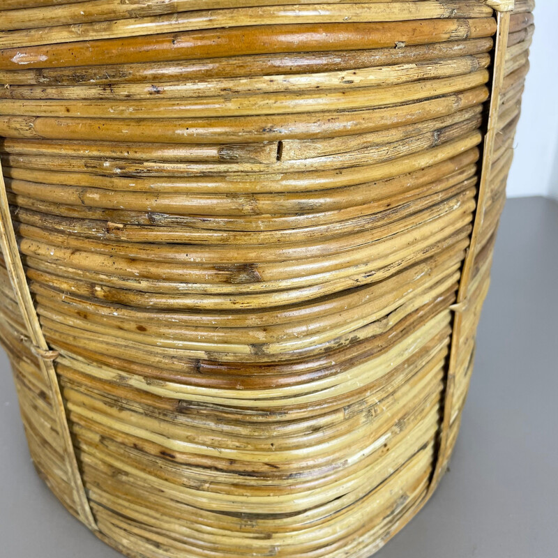 Vintage rattan and brass wastebasket, France 1960s