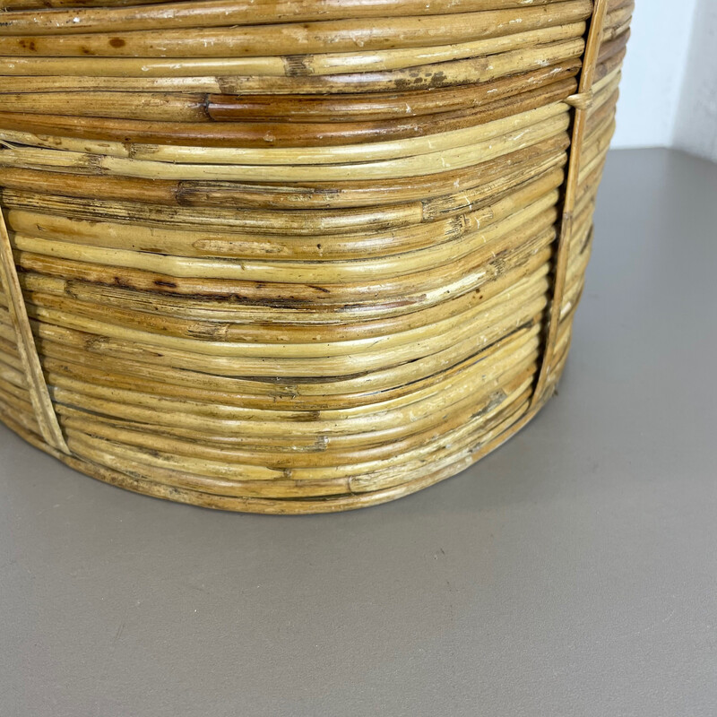 Vintage rattan and brass wastebasket, France 1960s