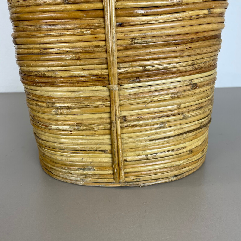 Cestino vintage in rattan e ottone, Francia 1960