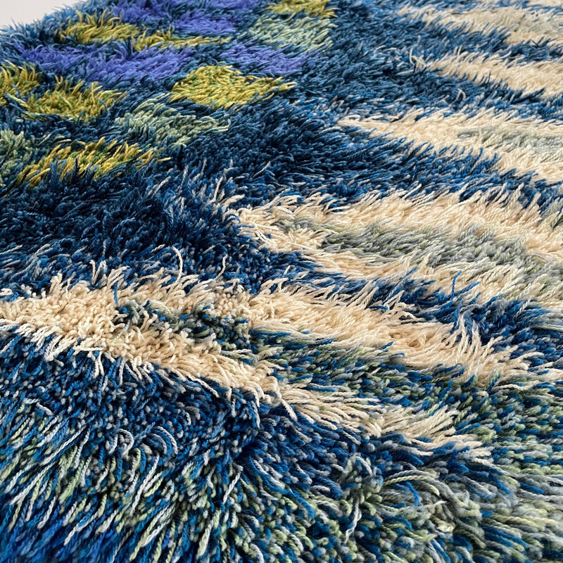 Tapete Rya multicolor Vintage de lã de alta cor, Suécia Anos 60