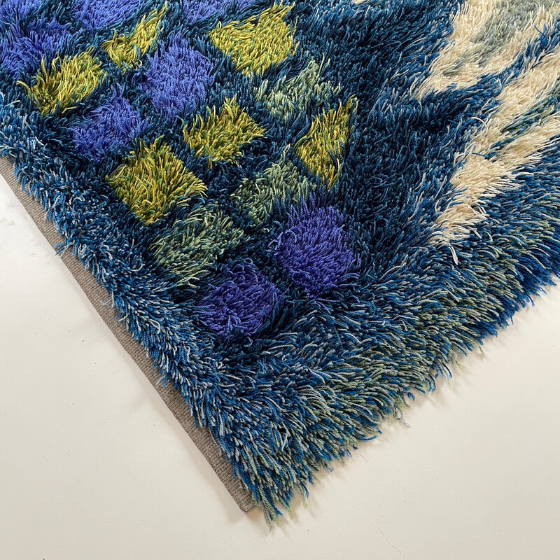 Hochfloriger mehrfarbiger Rya-Teppich aus Wolle, Schweden 1960er Jahre