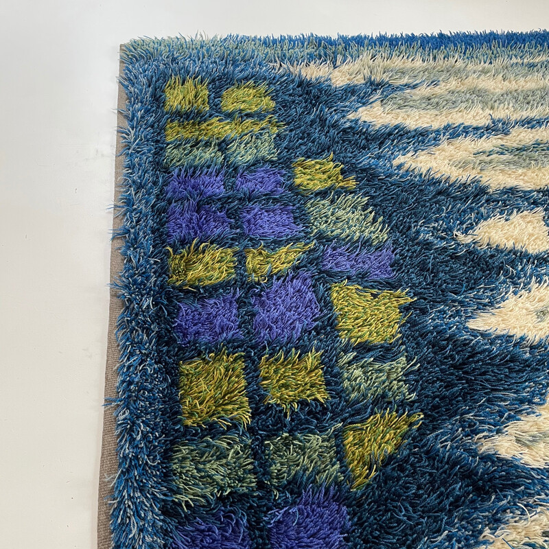 Tapete Rya multicolor Vintage de lã de alta cor, Suécia Anos 60