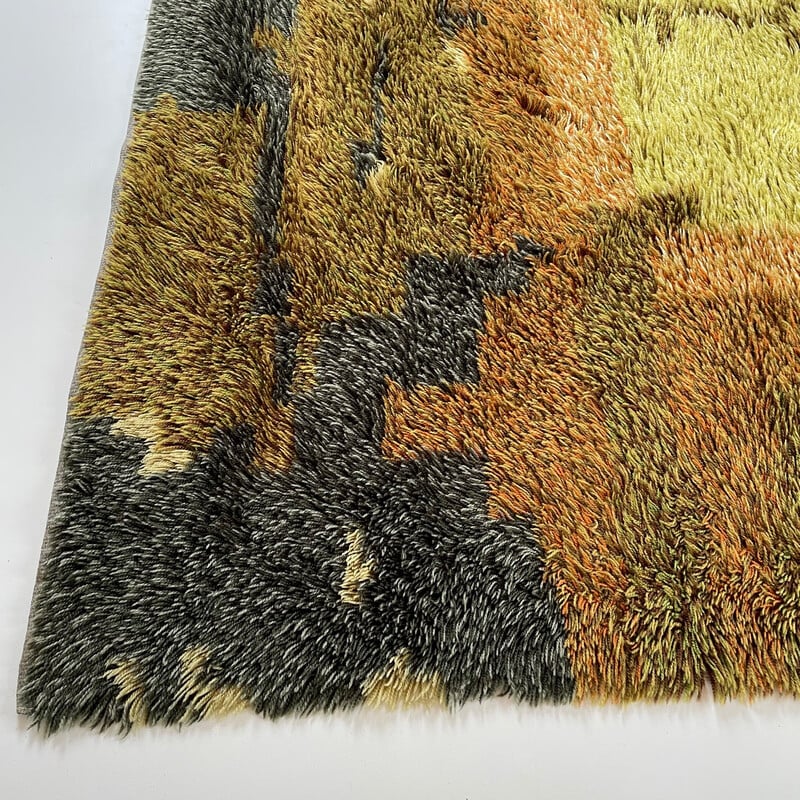 Vintage high-pile woolen multi-colored Rya rug, Sweden 1960s