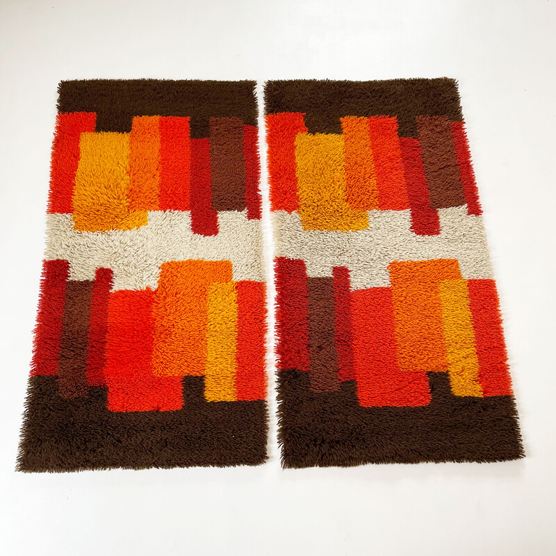 Pair of vintage high pile rugs in multicolored wool by Desso, Netherlands 1970s