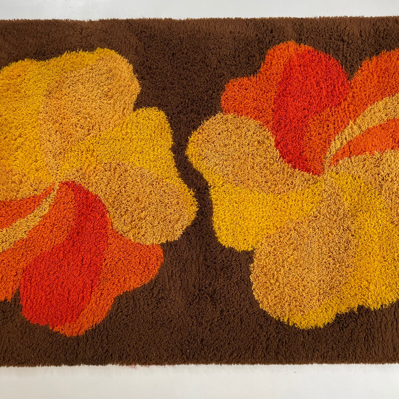 Tapis vintage à poils hauts en laine multicolore, Allemagne 1970