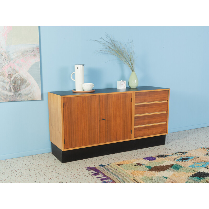 Vintage walnut and black formica lowboard, Germany 1950s