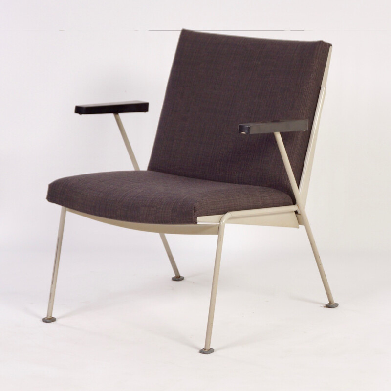 Paire de fauteuils en métal et tissu gris Wim Rietveld - 1950