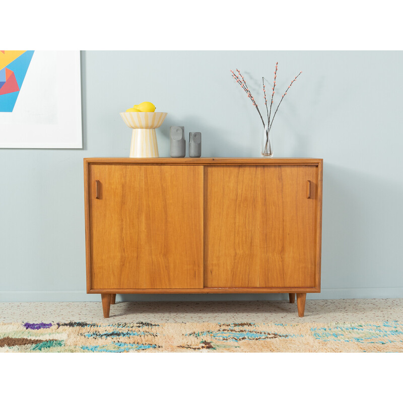 Vintage walnut chest of drawers with two sliding doors, Germany 1950s