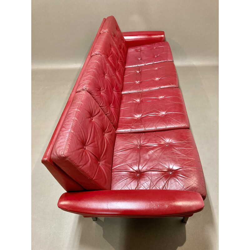 Vintage 4-Sitzer-Sofa aus Leder und Metall, 1950