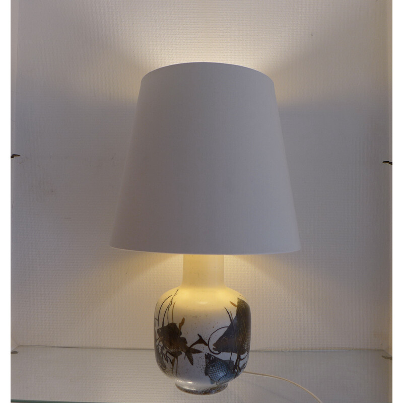 Lampe vintage en porcelaine et coton par Nils Thorsson pour Royal Copenhage, 1960