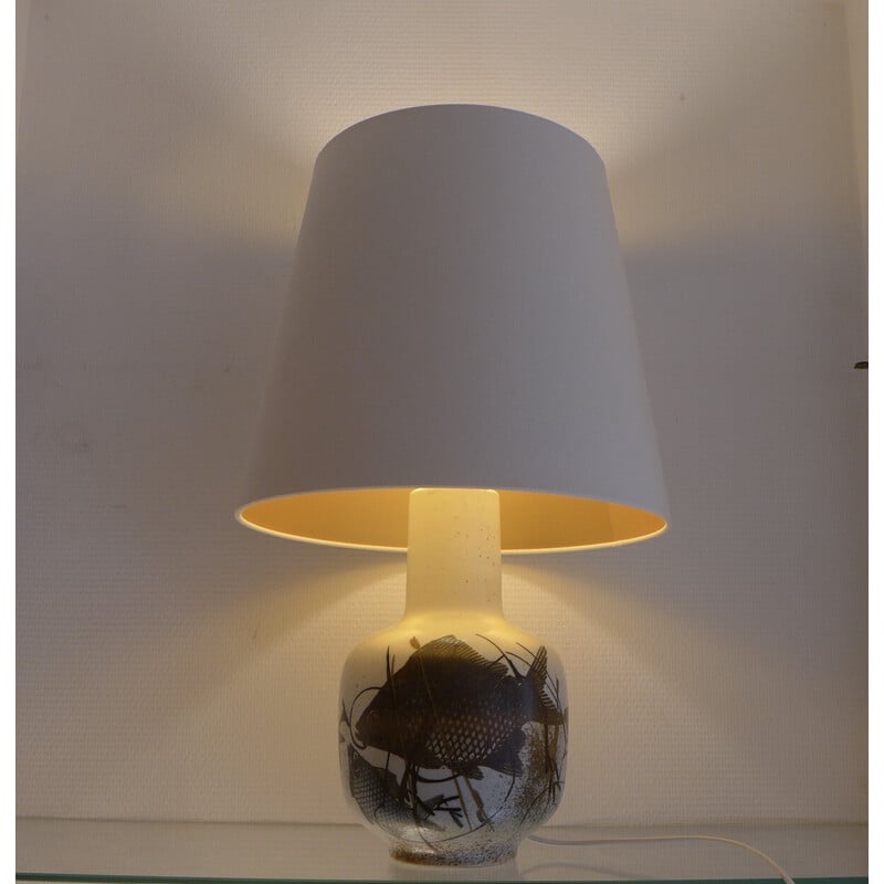 Lampe vintage en porcelaine et coton par Nils Thorsson pour Royal Copenhage, 1960