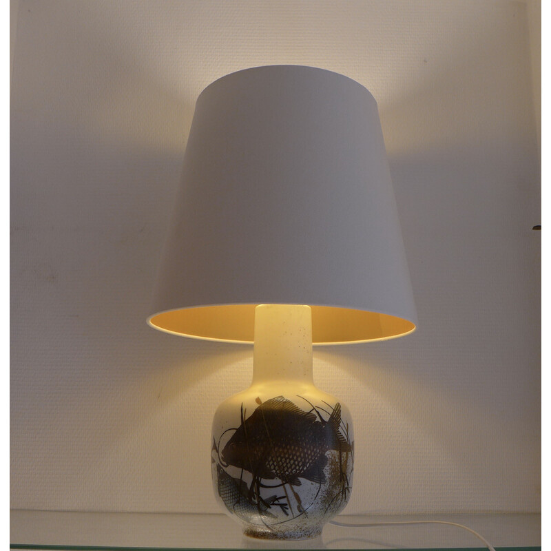 Vintage porcelain and cotton lamp by Nils Thorsson for Royal Copenhagen, 1960s