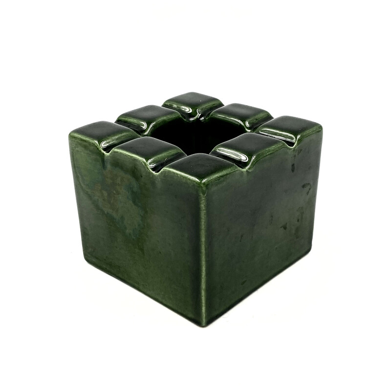 Cendrier vintage en céramique cubique verte par Sicart, Italie 1970