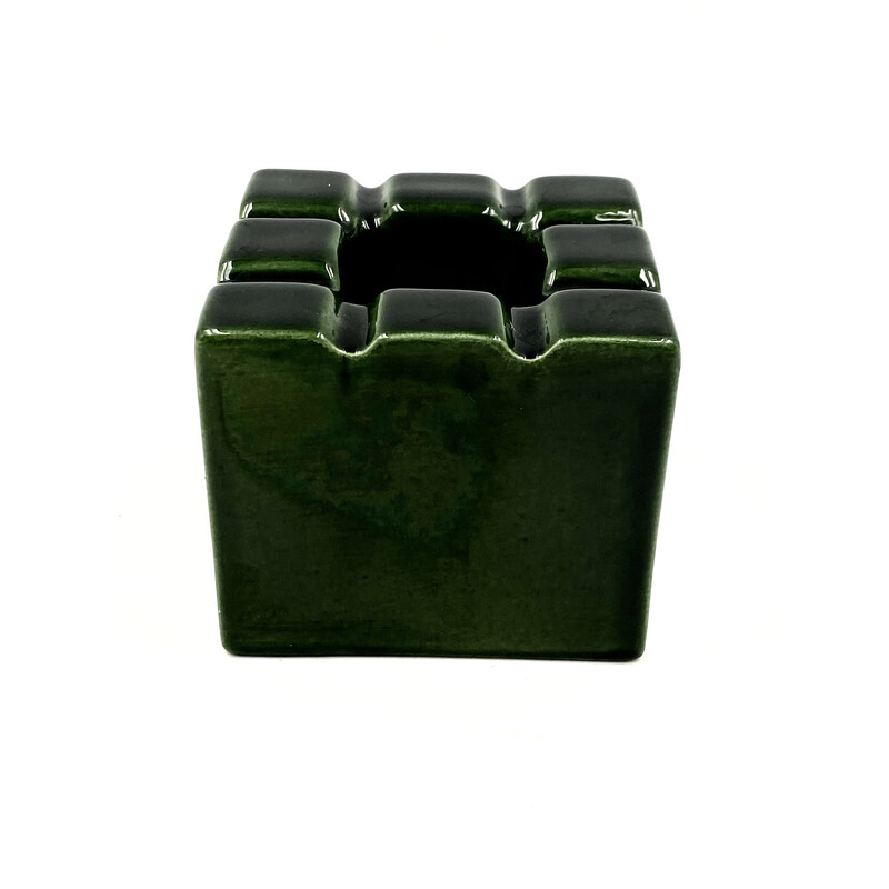 Cendrier vintage en céramique cubique verte par Sicart, Italie 1970