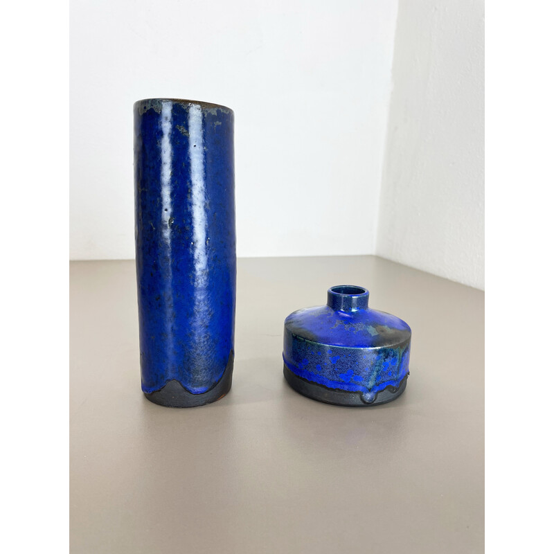 Pair of vintage ceramic vases "Blue" by Gerhard Liebenthron, Germany 1970s