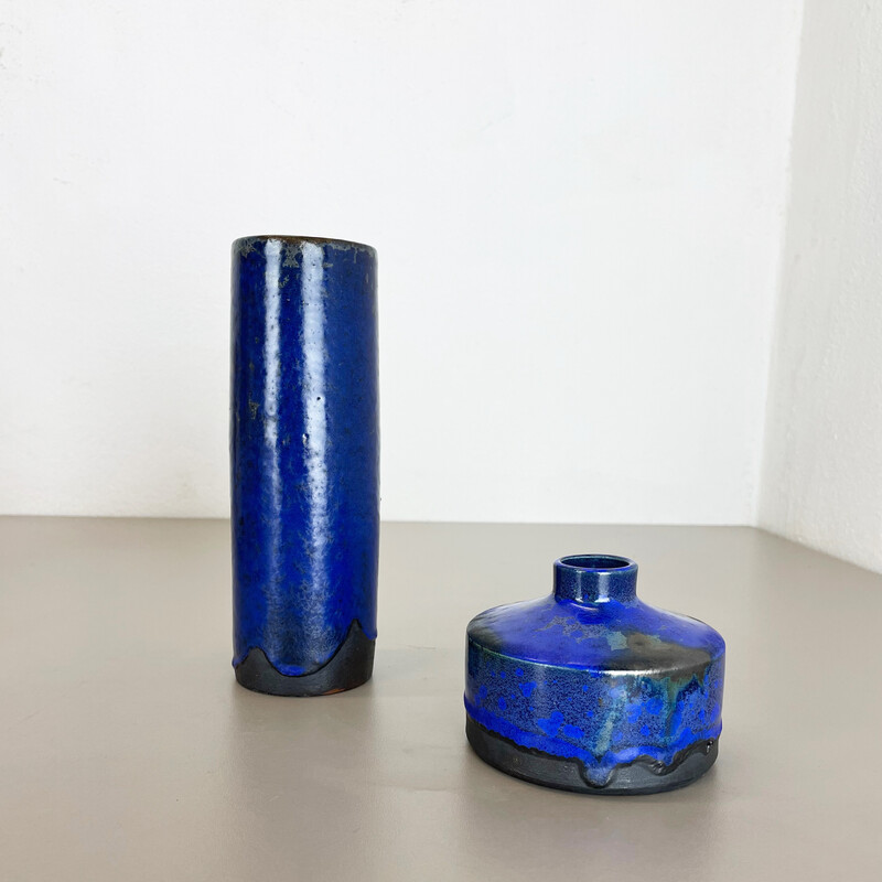 Pair of vintage ceramic vases "Blue" by Gerhard Liebenthron, Germany 1970s
