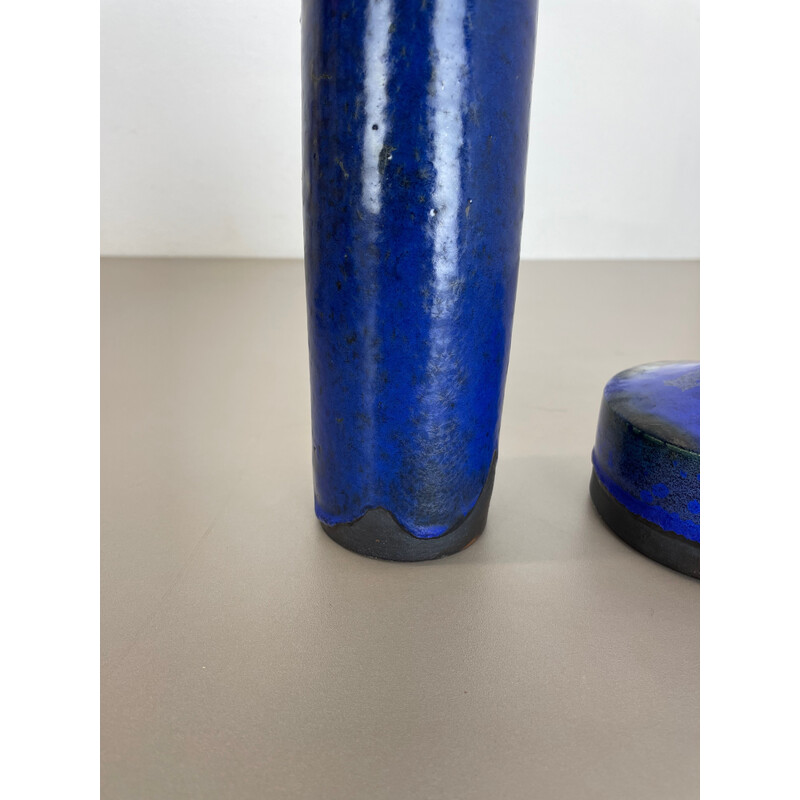 Coppia di vasi vintage in ceramica "Blue" di Gerhard Liebenthron, Germania, anni '70