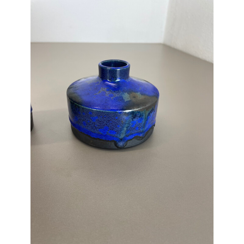 Par de vasos de cerâmica vintage "Blue" de Gerhard Liebenthron, Alemanha 1970