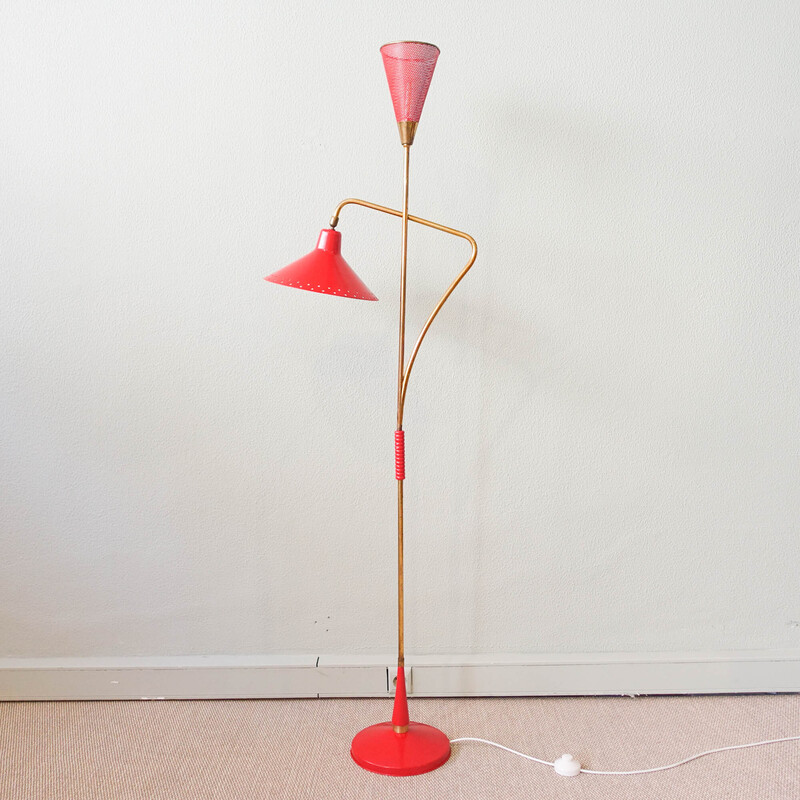Italian mid-century red brass floor lamp by Giuseppe Ostuni, 1950s