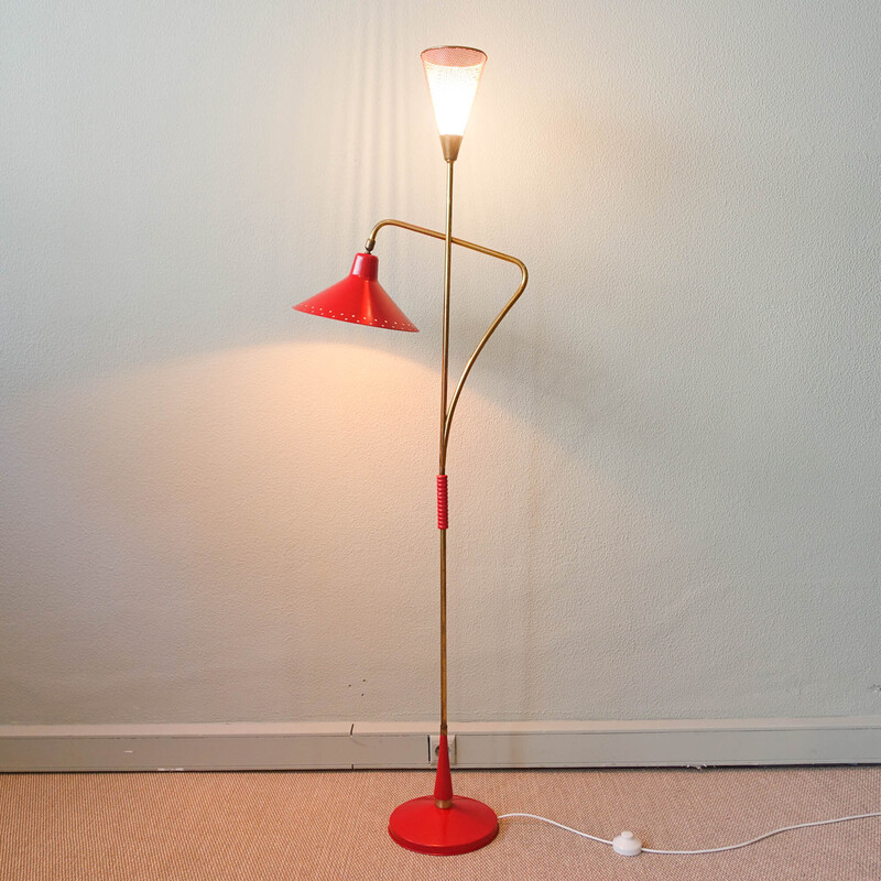 Italian mid-century red brass floor lamp by Giuseppe Ostuni, 1950s