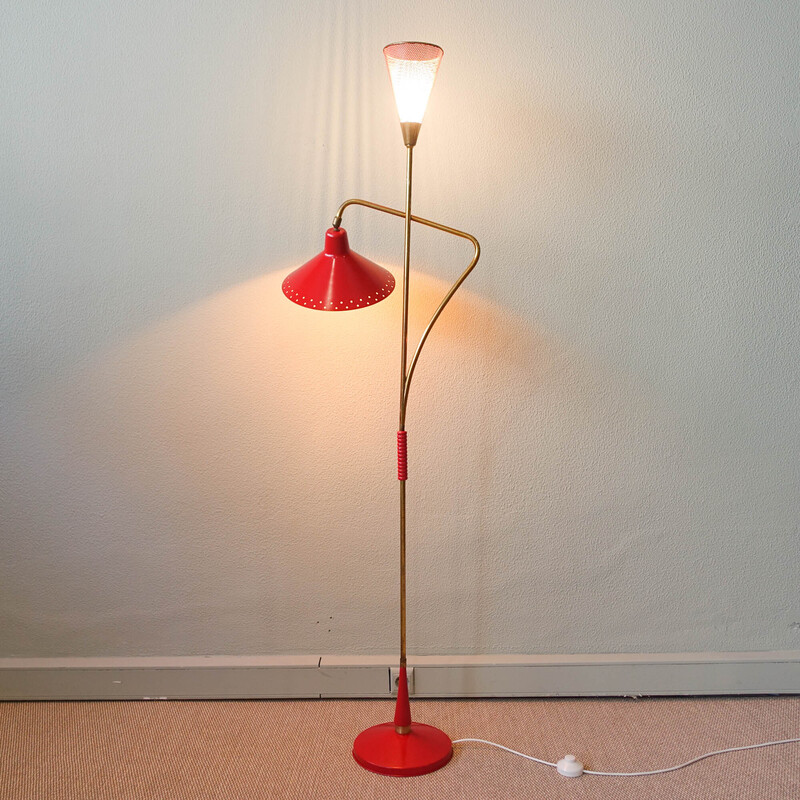 Italian mid-century red brass floor lamp by Giuseppe Ostuni, 1950s