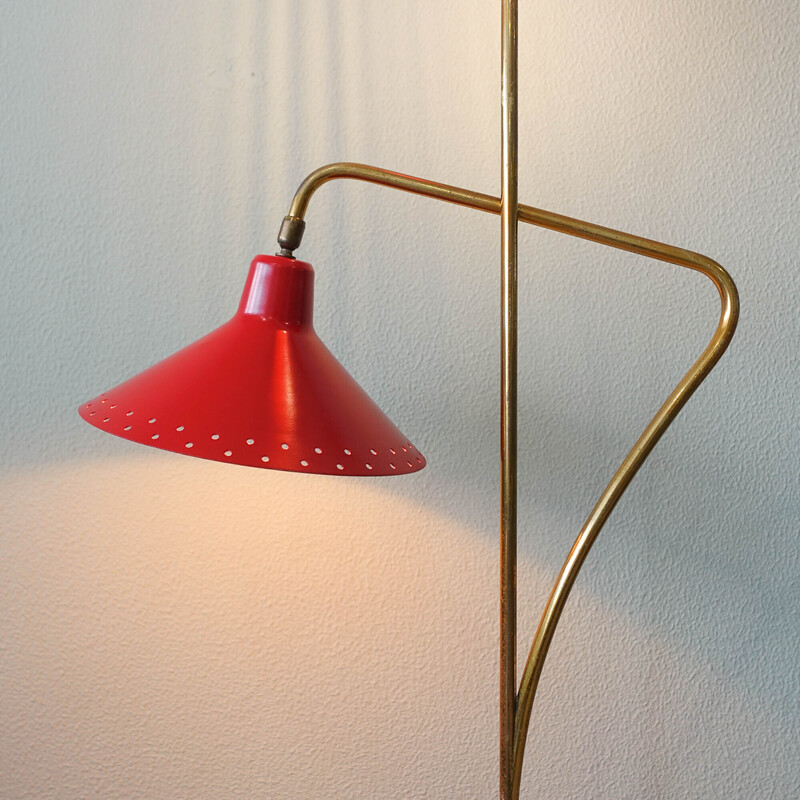 Italian mid-century red brass floor lamp by Giuseppe Ostuni, 1950s