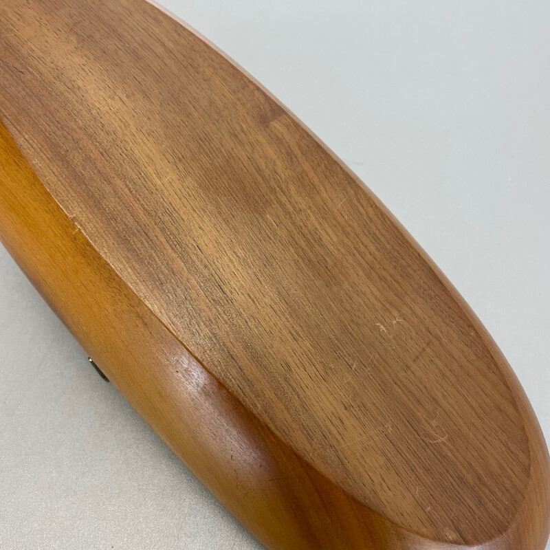 Ciotola vintage in teak chiaro con manico in ottone e pelle di Carl Auböck, Austria 1950