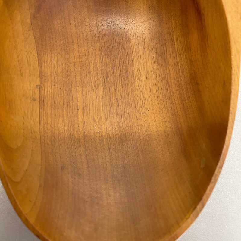 Ciotola vintage in teak chiaro con manico in ottone e pelle di Carl Auböck, Austria 1950