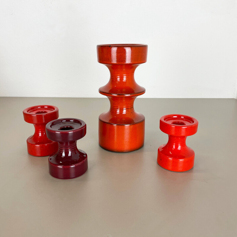 Set of 4 vintage pottery candlesticks by Cari Zalloni for Steuler, Germany 1970s