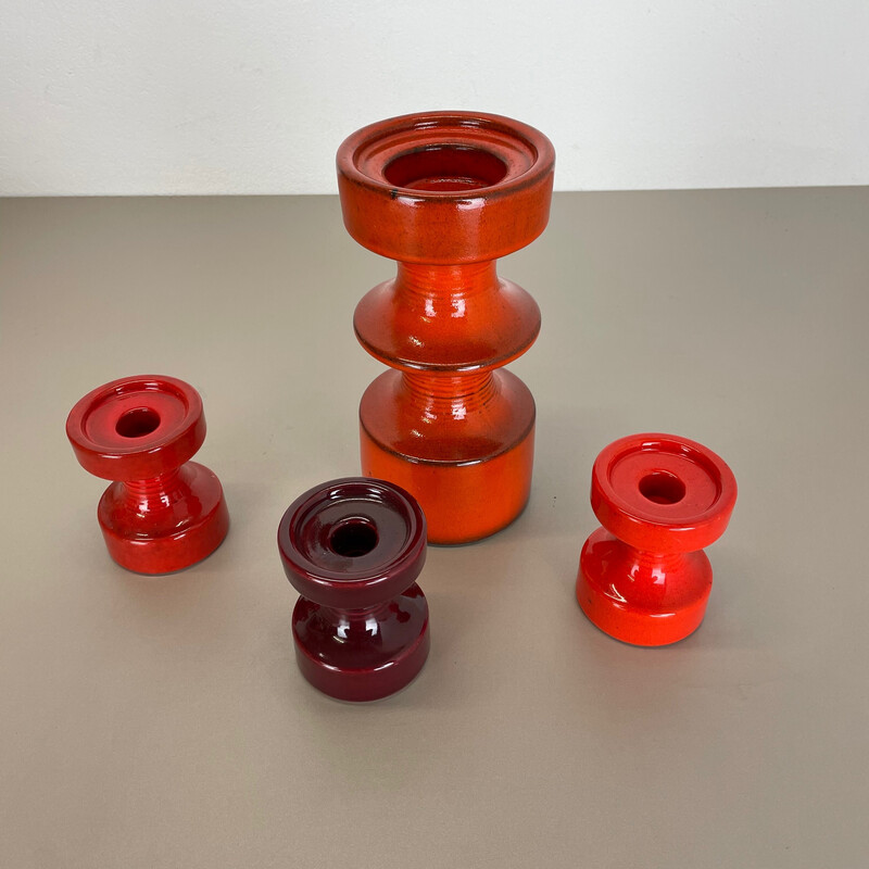 Set of 4 vintage pottery candlesticks by Cari Zalloni for Steuler, Germany 1970s