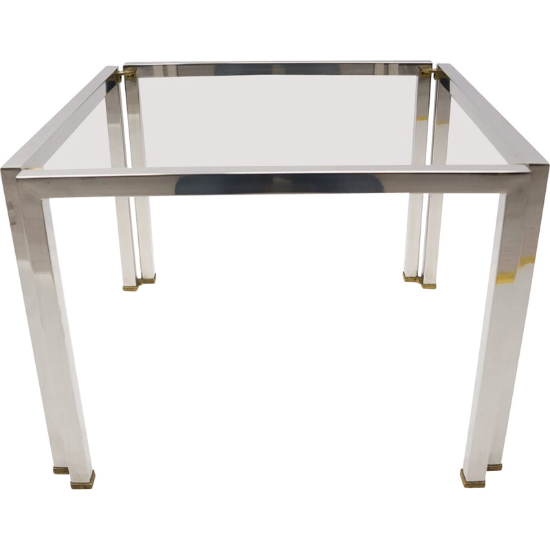 Pair of vintage brass, chrome and glass T28 coffee tables by Peter Ghyczy, Netherlands 1970s