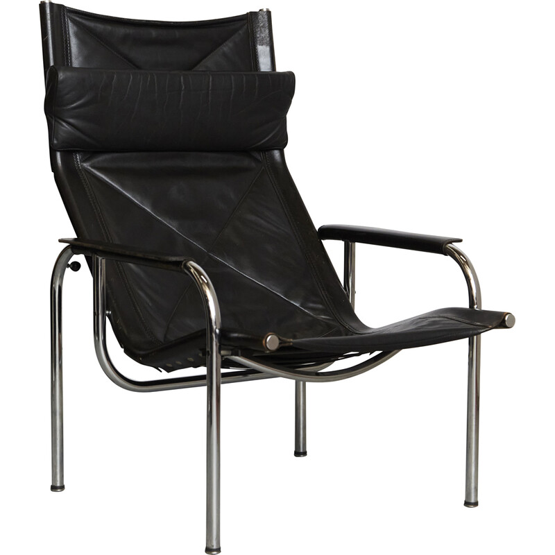 He1106 vintage armchair in chrome steel and leather by Hans Eichenberger for Strässle