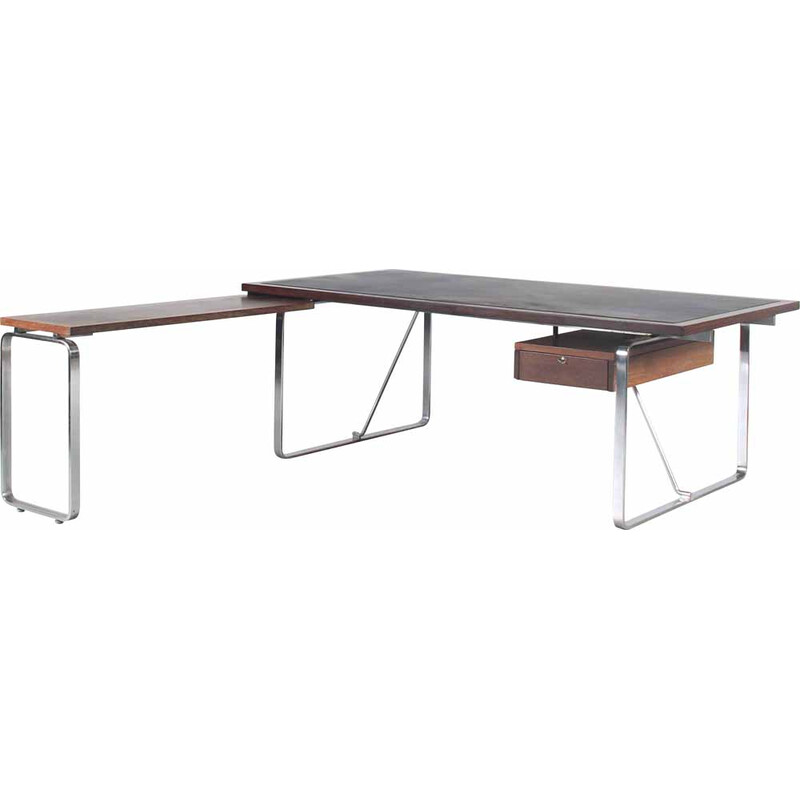 Vintage desk in wood, steel and leather by Jorge Lund and Ole Larsen for Bo-Ex, Denmark 1960s