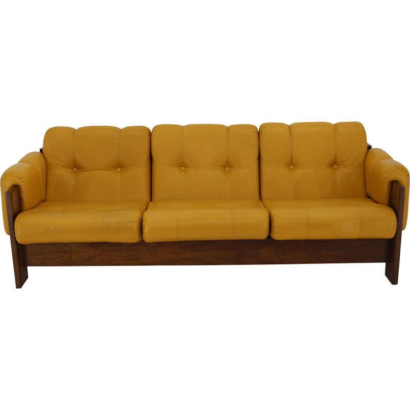 Vintage leatherette sofa, Czechoslovakia 1970s