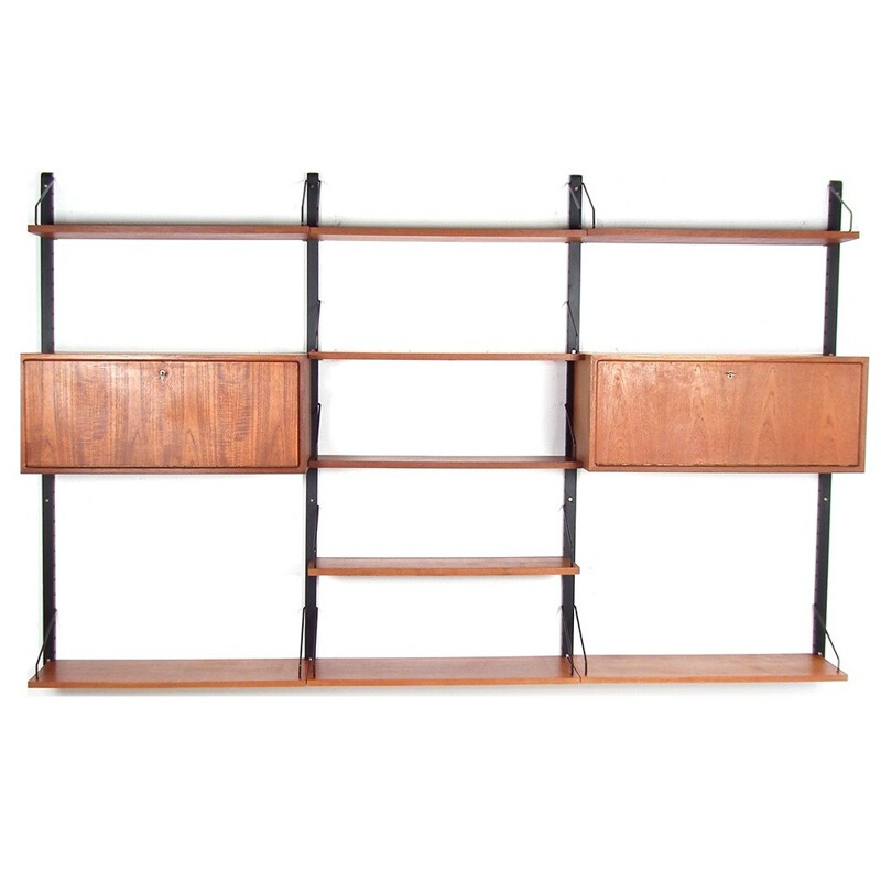 Wall unit in teak with several shelves and two storage compartements by Poul Cadovius - 1950s