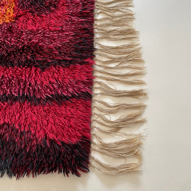 Vintage high-pile woolen multi-colored Rya rug, Sweden 1960s
