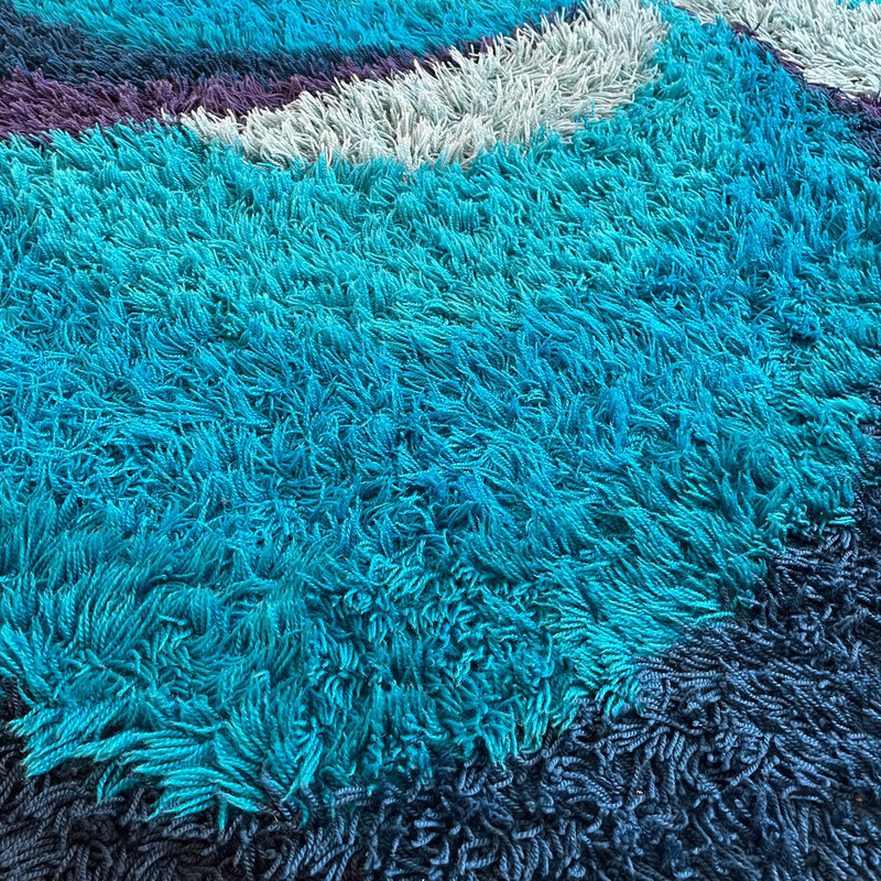 Vintage high-pile woolen Rya rug for Ege Taeper, Denmark 1970s