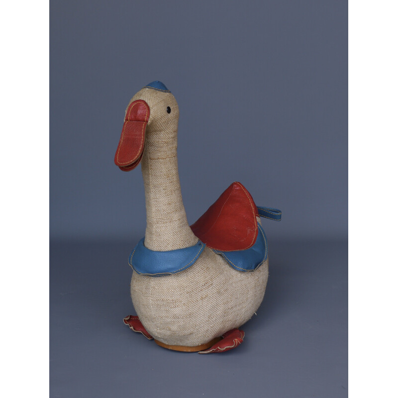 Canard vintage "Jouet thérapeutique" en jute et cuir par Renate Müller, Allemagne 1970