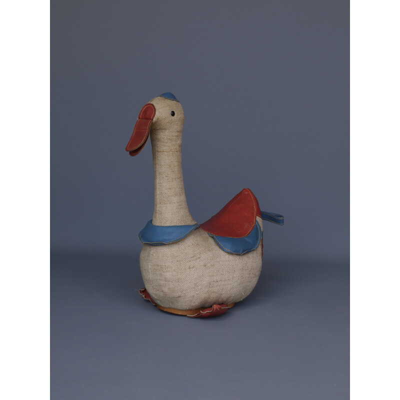 Canard vintage "Jouet thérapeutique" en jute et cuir par Renate Müller, Allemagne 1970