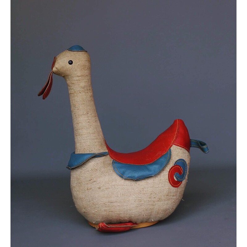 Vintage duck "Therapeutic Toy" in jute and leather by Renate Müller, Germany 1970s