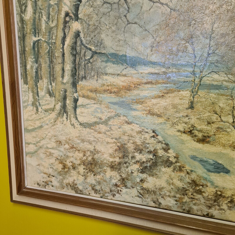 Peinture hollandaise vintage "Paysage d'hiver" par J. Kayser