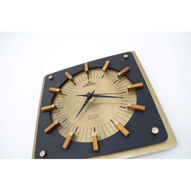 Mid-century brass and wood wall clock by Meister Anker, Germany 1960s