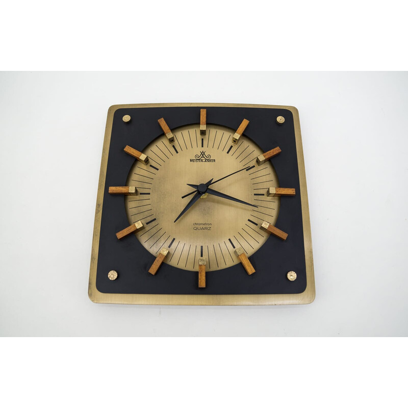 Mid-century brass and wood wall clock by Meister Anker, Germany 1960s