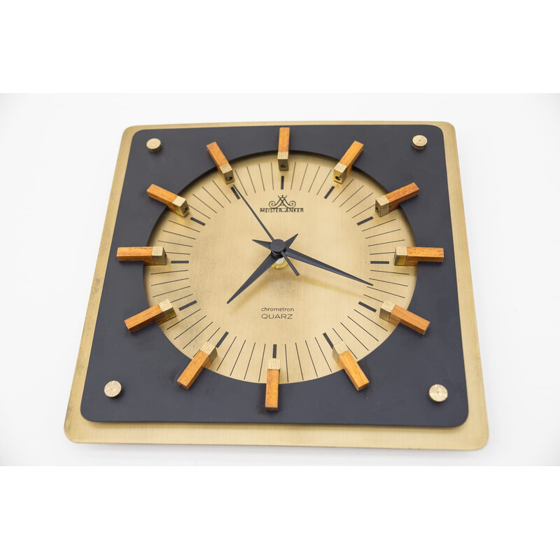 Reloj de pared de latón y madera de mediados de siglo de Meister Anker, Alemania años 60